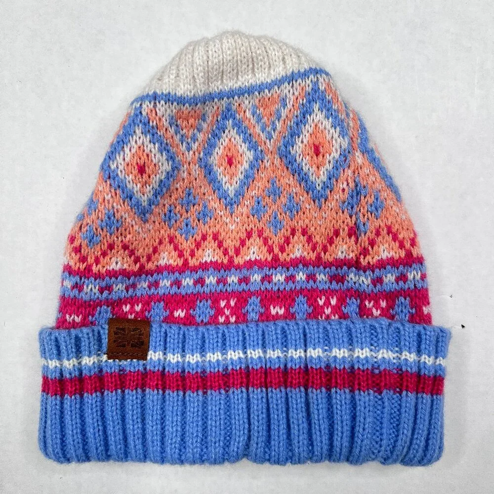 Britt'S Knits Kid's Fair Isle Beanie Blue Pink Orange White OS‎ - NWOT
